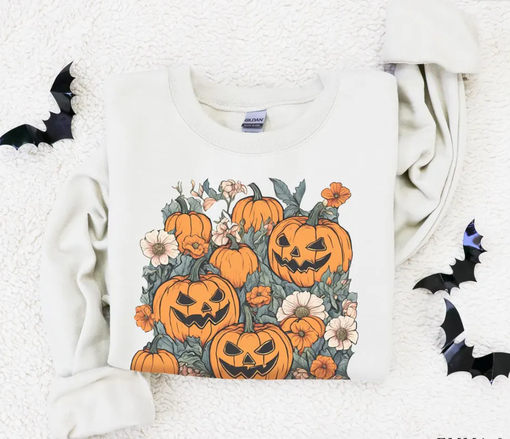 Halloween Sweatshirt, Pumpkin Sweatshirt, Floral Halloween Shirt, Pumpkin Patch, Cute Halloween Sweater, Fall Sweatshirt, Halloween Gift