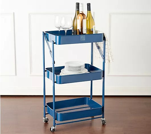 P.S. Home 3 Tier Collapsible Metal Cart with Wheels