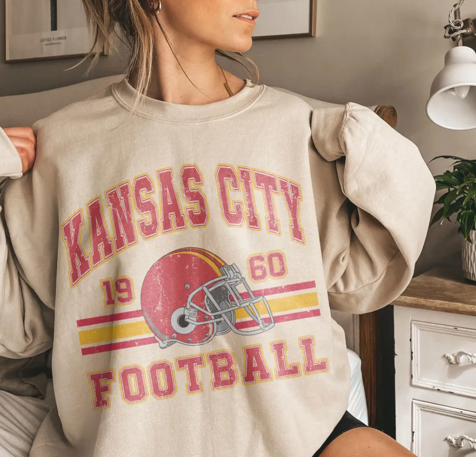 Vintage 90s Style Kansas City Football, Kansas City Football Sweatshirt, Game Day Shirt, Kansas City Fan, Kansas City Sweatshirt, Football