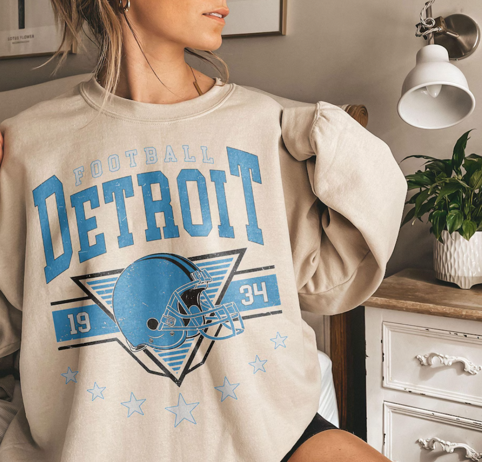 Vintage 90s Style Detroit Lions Football Sweatshirt, Trendy Detroit Lions Football Fan Gift, Detroit Game Day Shirt Detroit Shirt Game Day