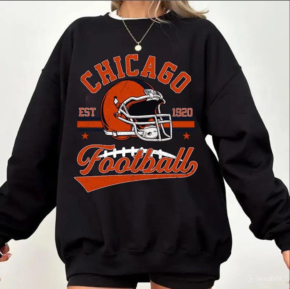 Vintage 90s Style Chicago Football Sweatshirt, Game Day Shirt, Chicago Team Football Shirt, Sunday Chicago, Sport Shirt, Chicago Football