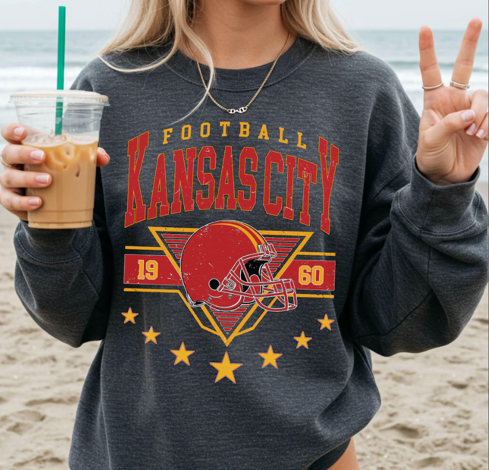 Vintage 90s Style Kansas City Football Sweatshirt Trendy Kansas City Football Fan Gift Kansas City Game Day Shirt Kansas City Shirt Game Day