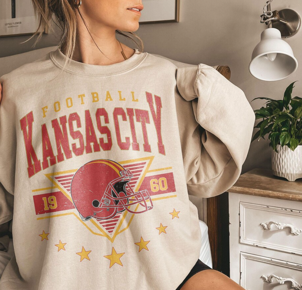 Vintage 90s Style Kansas City Football Sweatshirt Trendy Kansas City Football Fan Gift Kansas City Game Day Shirt Kansas City Shirt Game Day