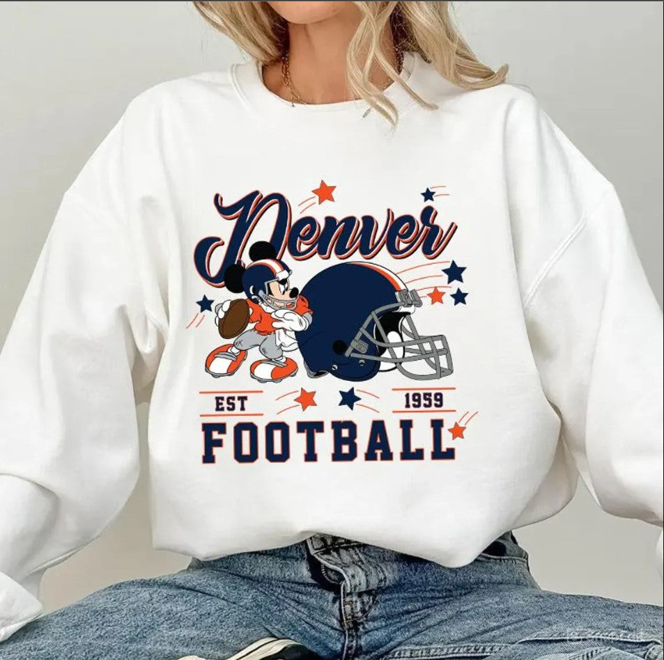 Vintage Denver Football Sweatshirt, Retro Cartoon Graphic Pullover, 90s Style Sports Fan Sweater, Unisex Cozyt Crewneck, Football shir