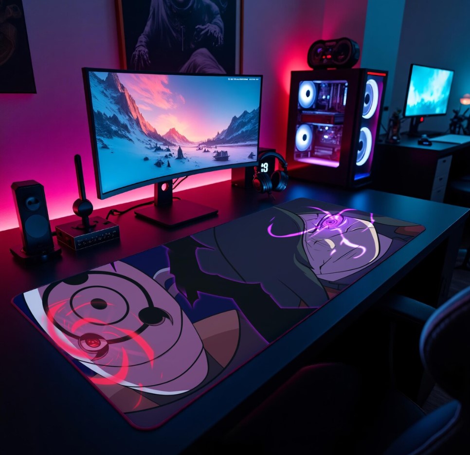 Anime Desk Mat with Cool Graphics, Perfect for Gamers, Home Office, Workstation, Gifts for Otaku, Nerd Decor, Madara and Obito Mousepad, Choose Size
