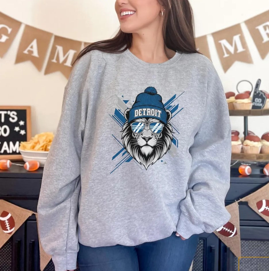Detroit Football Sweatshirt, Lion Football Sweatshirt, Detroit Crewneck, Football Mascot Lion Tee, Game Day Shirt, Detroit Game Day Sweater