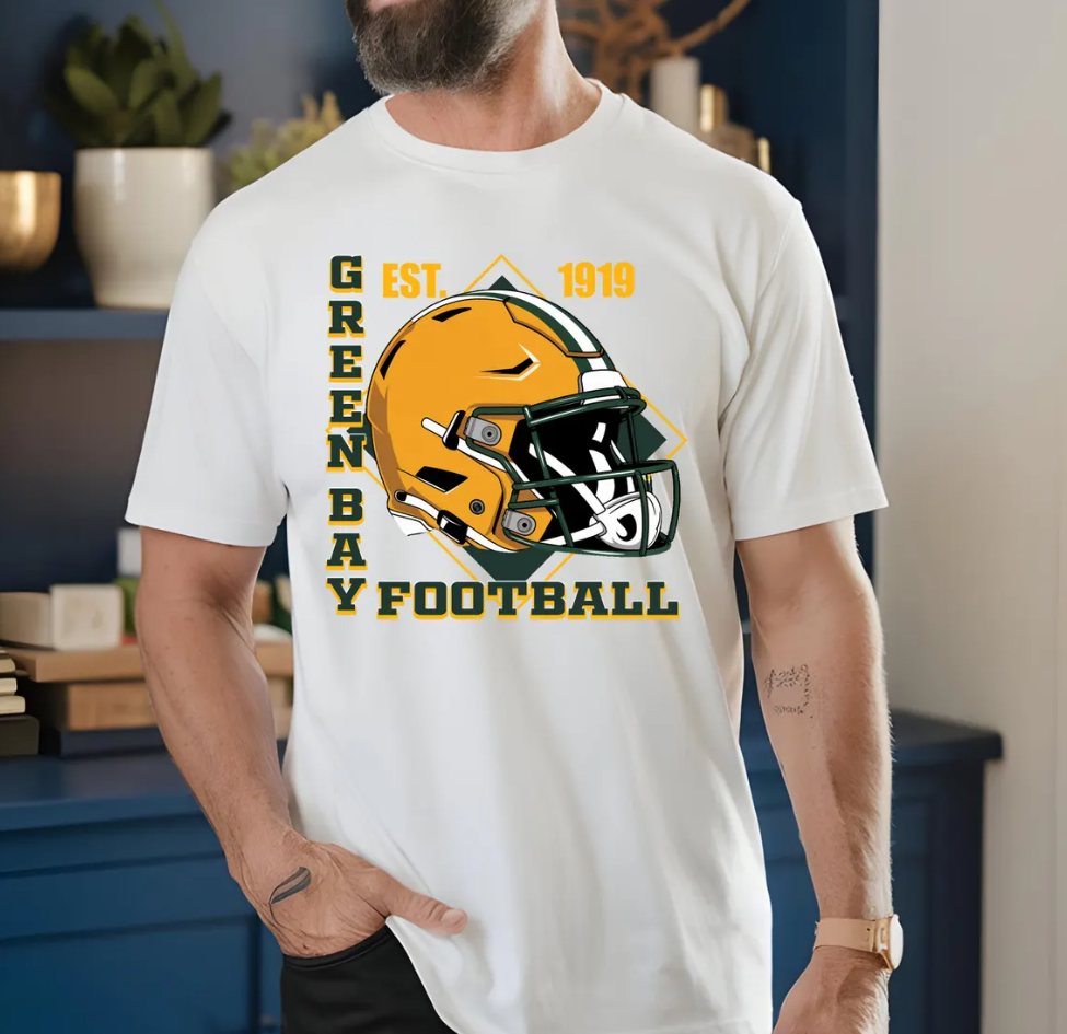 Green Bay Packers T-Shirt, Est 1919 Football Helmet, Vintage Design, Wisconsin Football, Packers Gift Idea