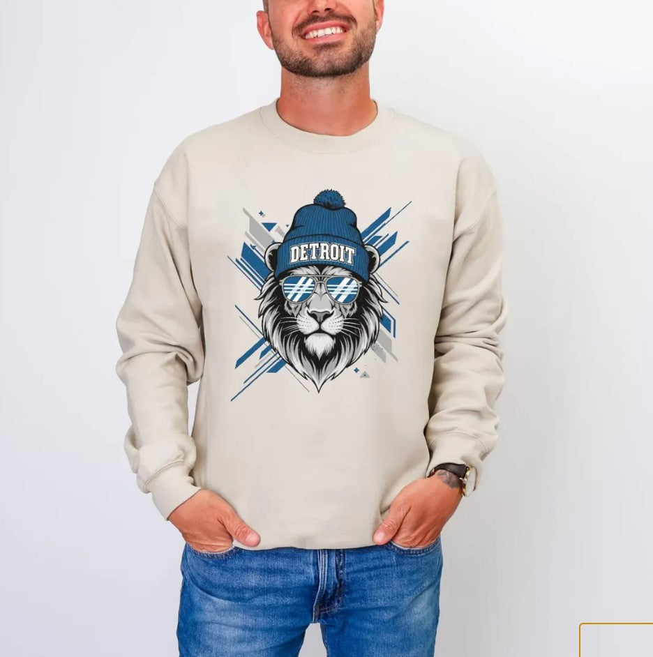 Detroit Football Sweatshirt, Lion Football Sweatshirt, Detroit Crewneck, Football Mascot Lion Tee, Game Day Shirt, Detroit Game Day Sweater
