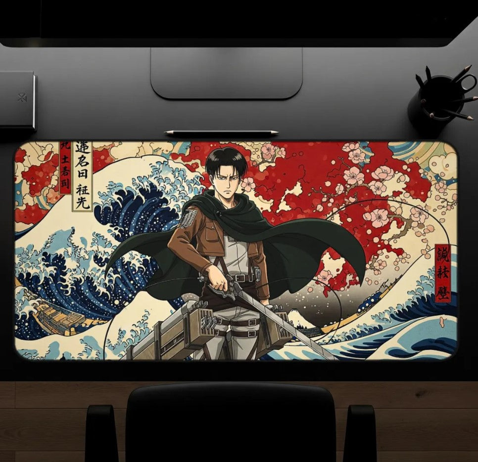Levi Ackerman Desk Mat: AOT Mouse Pad, Japanese Art Gaming Desk Decor, Attack on Titan Anime Fan Gift ,Choose Size