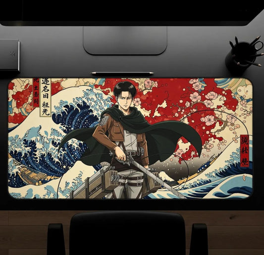 Levi Ackerman Desk Mat: AOT Mouse Pad, Japanese Art Gaming Desk Decor, Attack on Titan Anime Fan Gift ,Choose Size