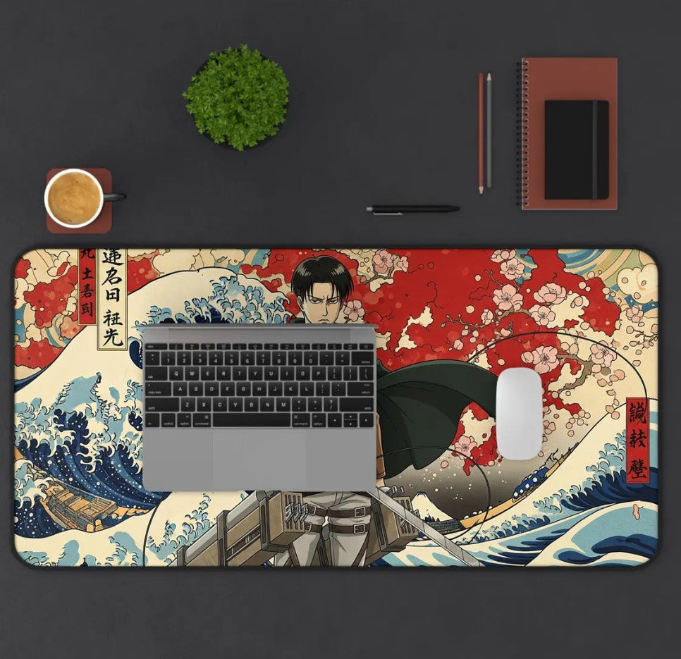 Levi Ackerman Desk Mat: AOT Mouse Pad, Japanese Art Gaming Desk Decor, Attack on Titan Anime Fan Gift ,Choose Size