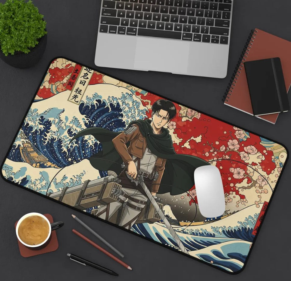 Levi Ackerman Desk Mat: AOT Mouse Pad, Japanese Art Gaming Desk Decor, Attack on Titan Anime Fan Gift ,Choose Size