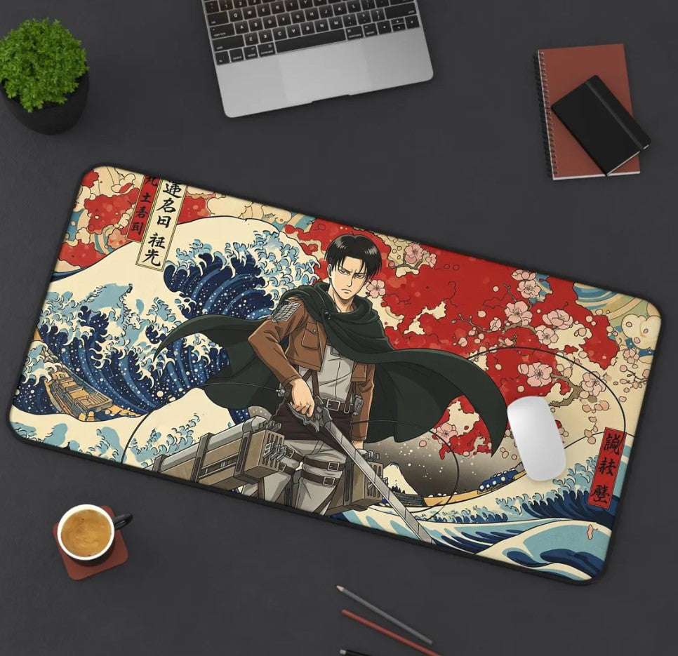 Levi Ackerman Desk Mat: AOT Mouse Pad, Japanese Art Gaming Desk Decor, Attack on Titan Anime Fan Gift ,Choose Size