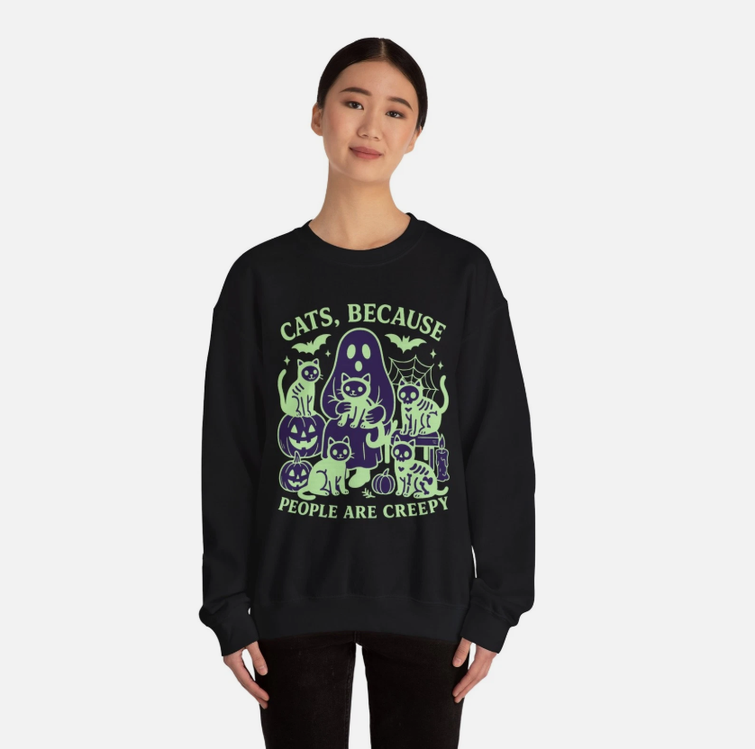 Halloween Cat Crewneck Sweatshirt Funny Quote Cozy Sweater Cute Cat Lover Gift