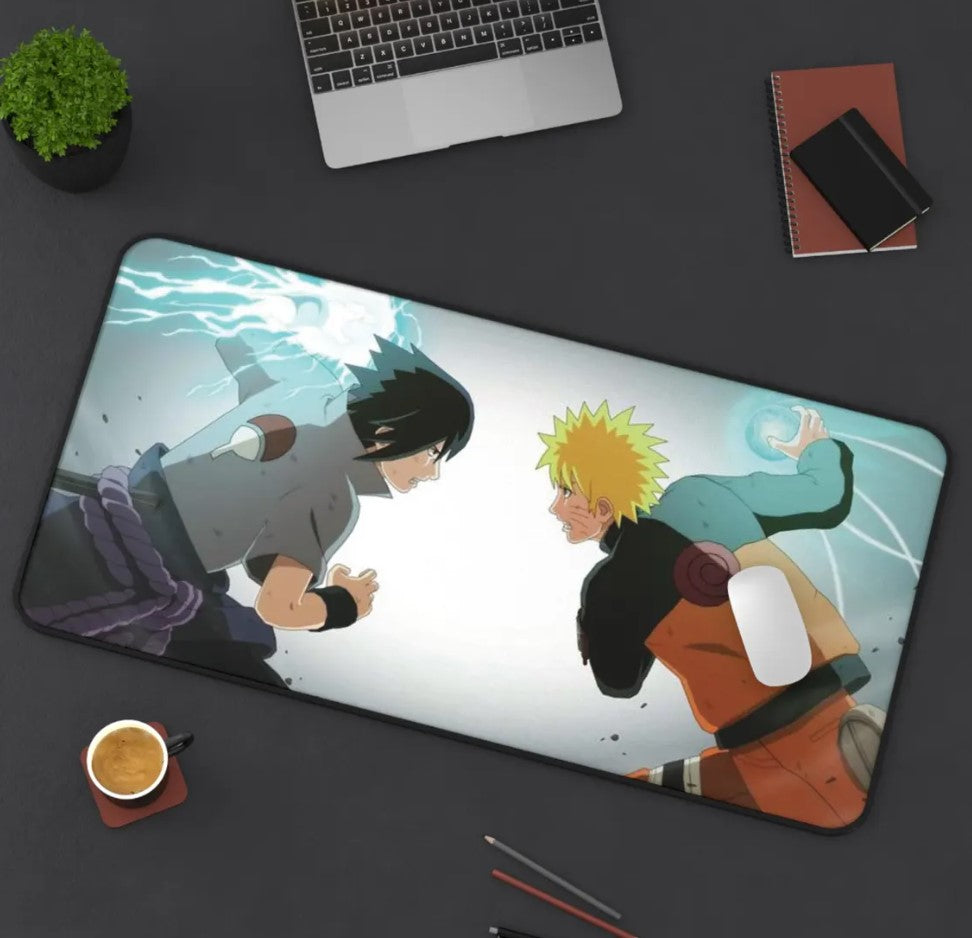 Naruto Intense Battle Desk mat Legendary Ninja Shinobi Mousepad Ambitious Heroic Rivalry Desk cover Rasengan and Chidori Clash Mat,Choose Size