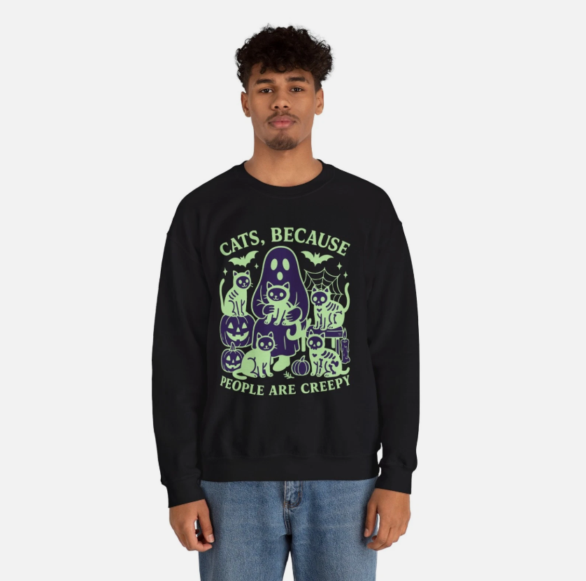 Halloween Cat Crewneck Sweatshirt Funny Quote Cozy Sweater Cute Cat Lover Gift