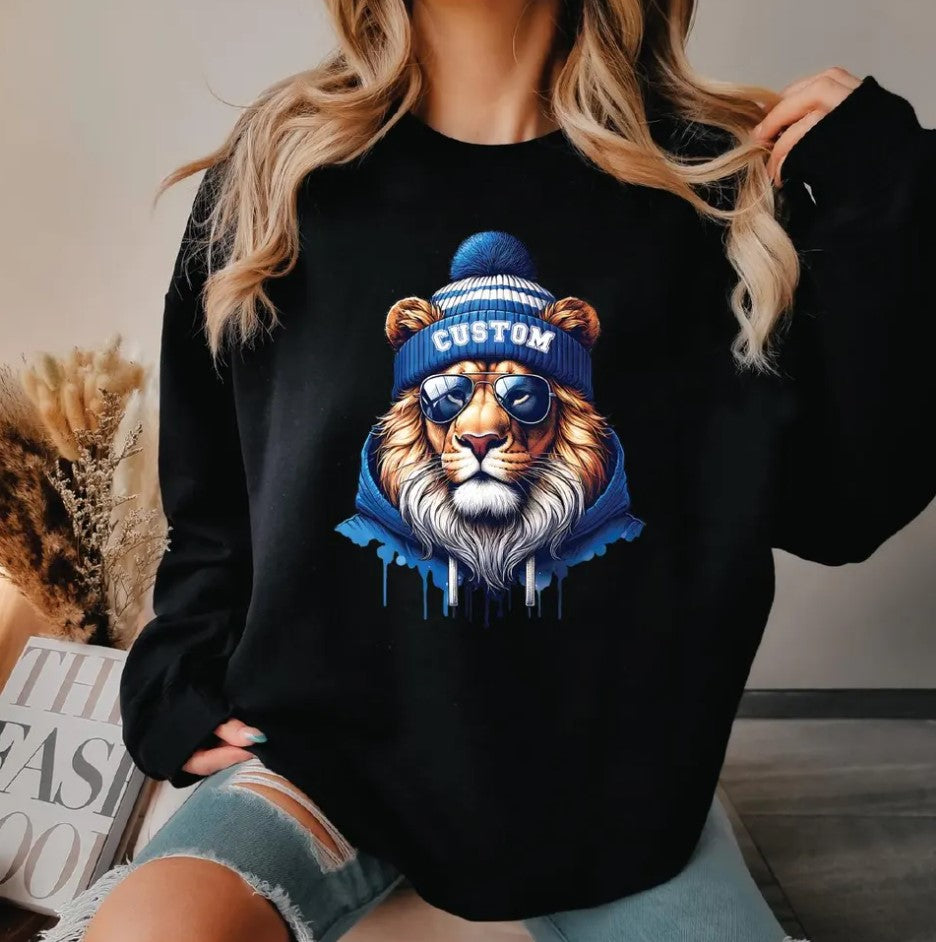 Custom Lion Face Sweatshirt,Majestic Lion Shirt,Wild Lion Shirt,Animal Lover Shirt,Football Shirt, Game Day Sweater, Football Season Hoodie