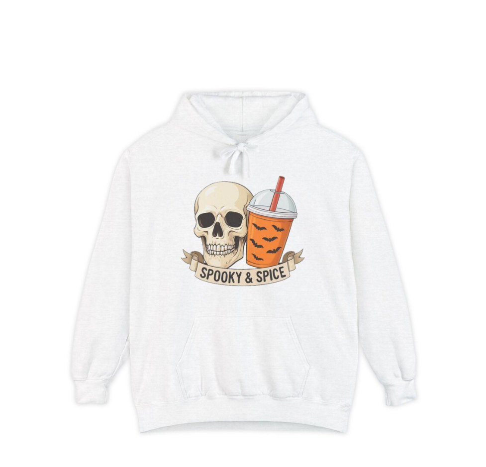 Spooky & Spice Hoodie: Halloween Fashion, Unisex Garment-Dyed Apparel, Cozy Fall Wear, Casual Sweatshirt, Seasonal Gift