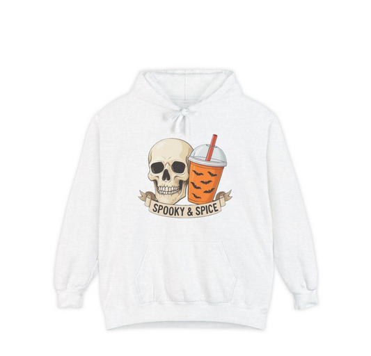 Spooky & Spice Hoodie: Halloween Fashion, Unisex Garment-Dyed Apparel, Cozy Fall Wear, Casual Sweatshirt, Seasonal Gift