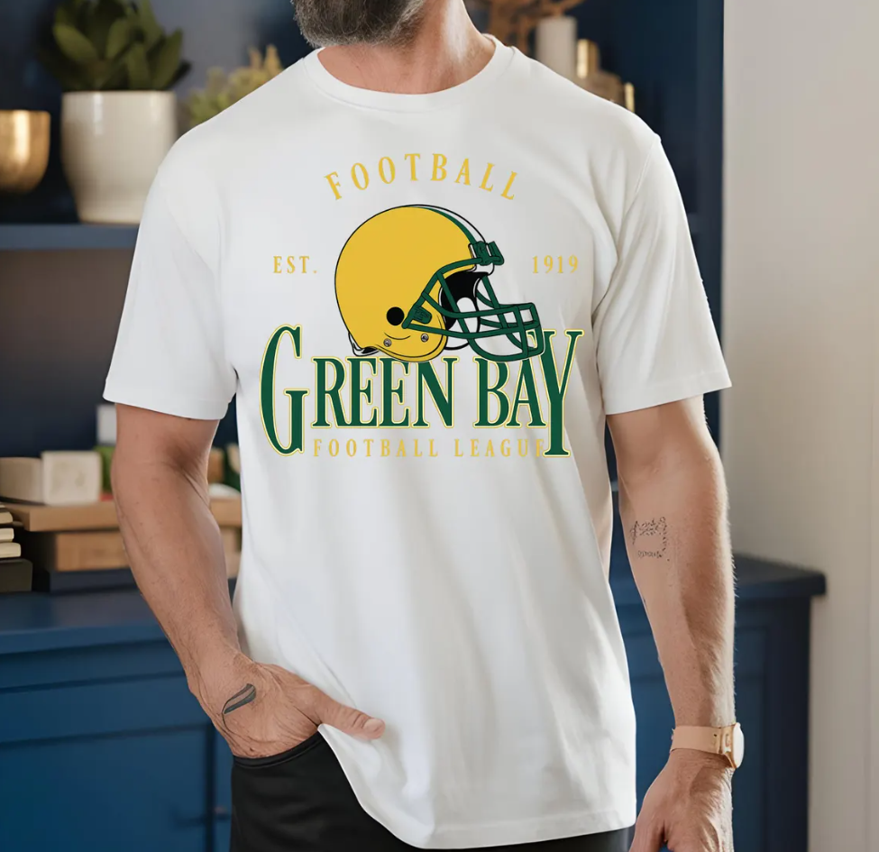 Green Bay Packers T Shirt, Football Helmet Tee, Green Bay Football, Packers Football Shirt, Packers Fan Gift