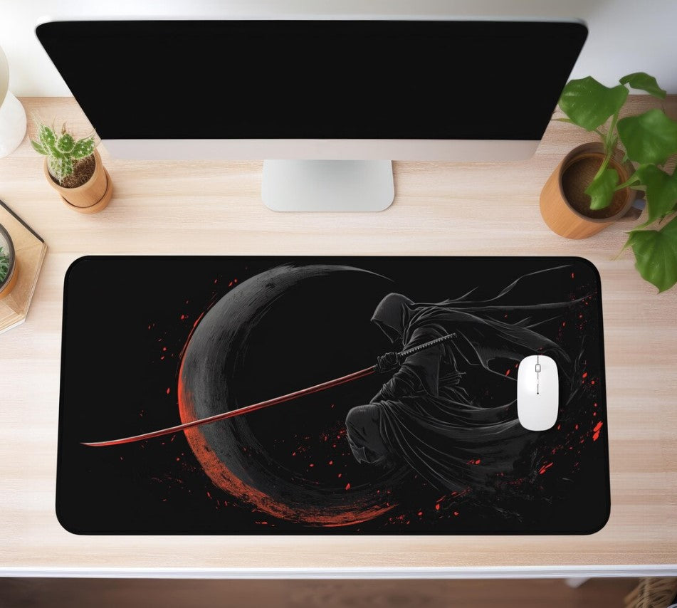 Japanese Sakura Desk mat, Japanese Sakura Mouse Pad, Anime Desk Decor, Japanese Warrior Mousepad,Choose Size