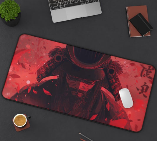 Crimson Samurai Gaming Mouse Pad: Extended Desk Mat, Red Design,Choose Size