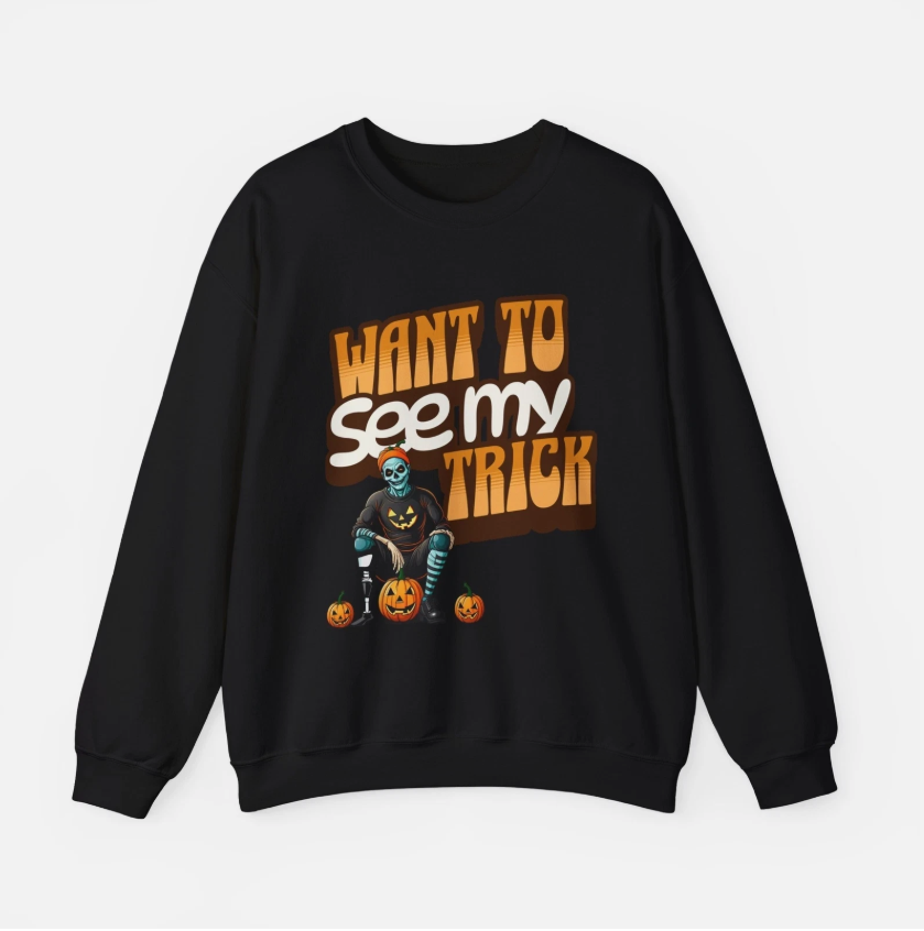 Retro Halloween Skeleton Funny Trick Graphic Crewneck Unisex Sweatshirt