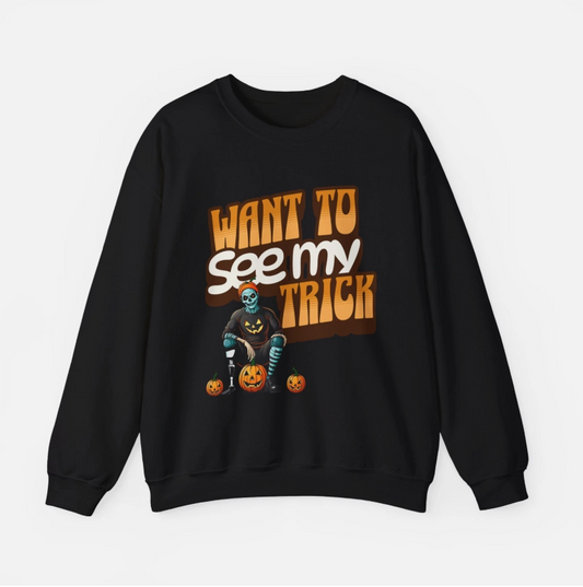 Retro Halloween Skeleton Funny Trick Graphic Crewneck Unisex Sweatshirt