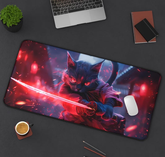 Cute Ninja Cat Deskmat Kawaii Gaming Mousepad Aesthetic PC Mat  Non-Slip Durable Large Pad for Gamers Custom Office Decor Gift,Choose Size