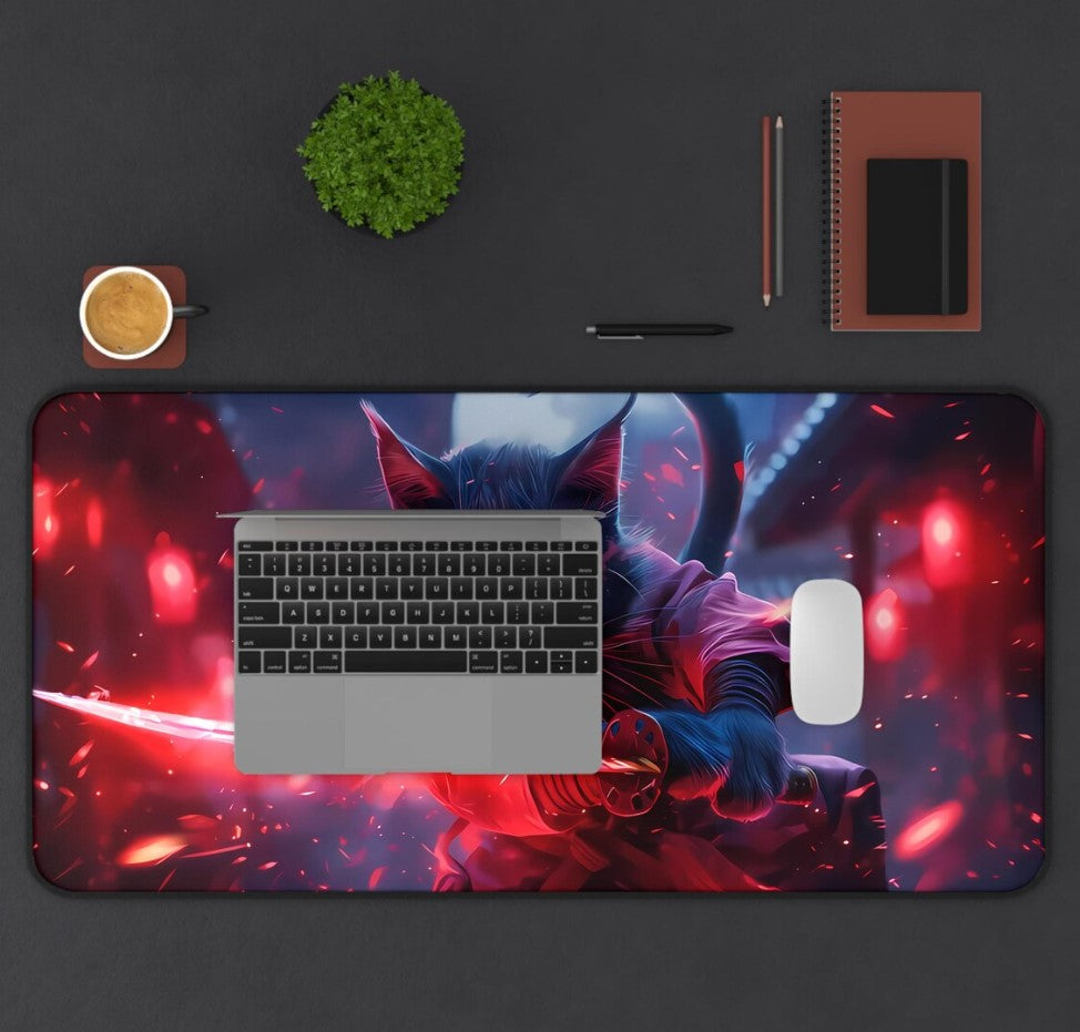 Cute Ninja Cat Deskmat Kawaii Gaming Mousepad Aesthetic PC Mat  Non-Slip Durable Large Pad for Gamers Custom Office Decor Gift,Choose Size