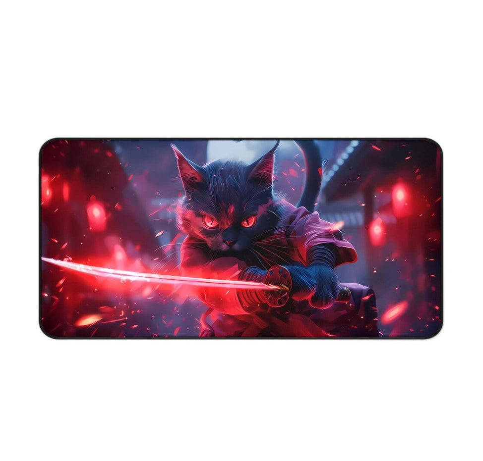 Cute Ninja Cat Deskmat Kawaii Gaming Mousepad Aesthetic PC Mat  Non-Slip Durable Large Pad for Gamers Custom Office Decor Gift,Choose Size