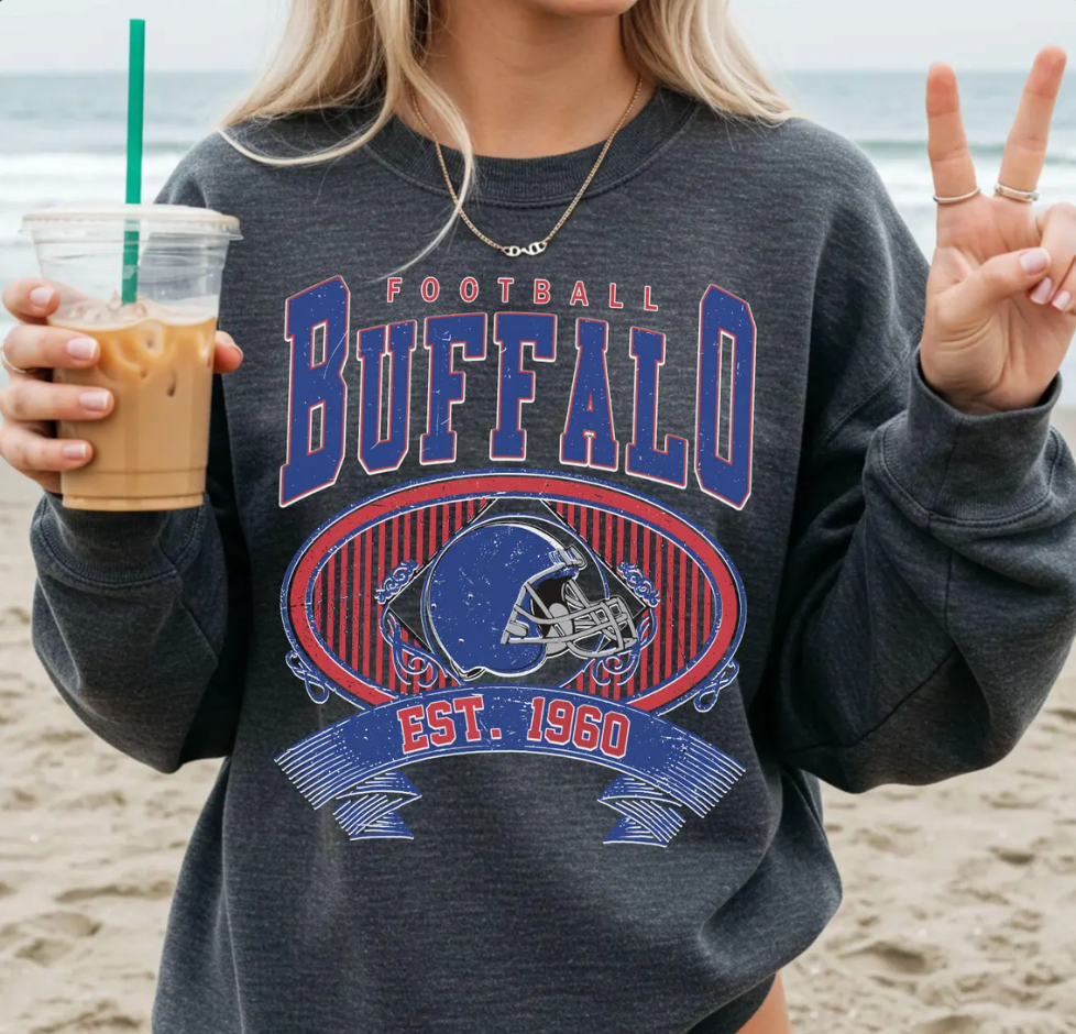 Vintage 90s Buffalo Football Vintage Sweatshirt Tee Buffalo Bill Crewneck Sweatshirt Buffalo New York Buffalo Bill Fan Gift,Sunday Football