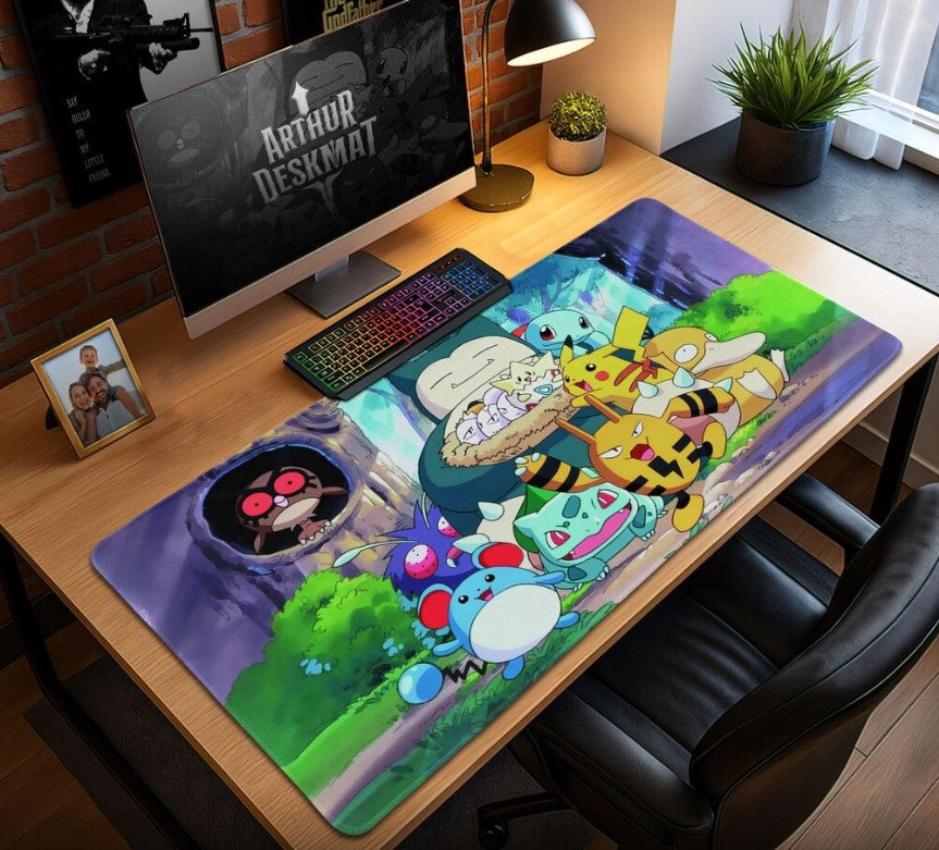 Pokemon Snorlax Friends Mouse Pad - Pikachu Bulbasaur Squirtle Gaming Desk Mat, Anime Style Desk Decor Gift,Choose Size
