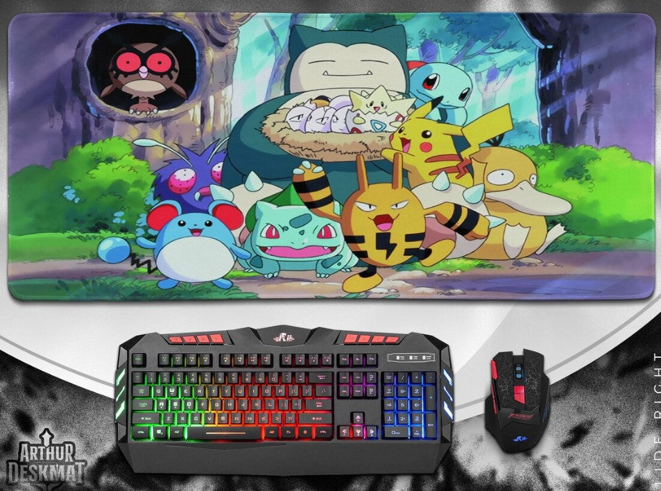 Pokemon Snorlax Friends Mouse Pad - Pikachu Bulbasaur Squirtle Gaming Desk Mat, Anime Style Desk Decor Gift,Choose Size