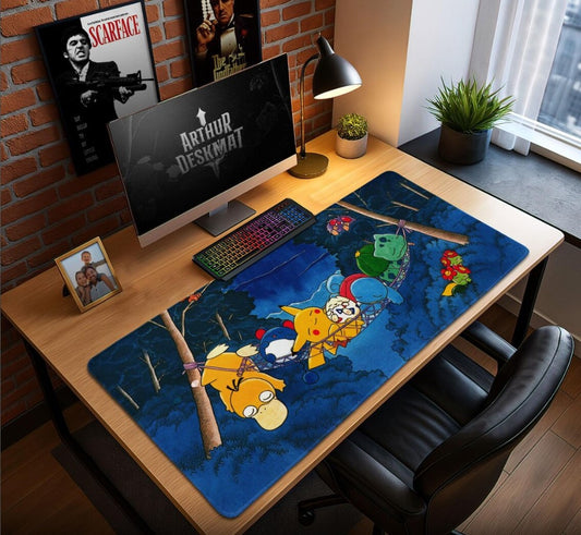 Pokemon Hammock Night Mouse Pad - Pikachu Psyduck Bulbasaur Squirtle Anime Gaming Desk Mat, Kawaii Desk Decor Gift,Choose Size