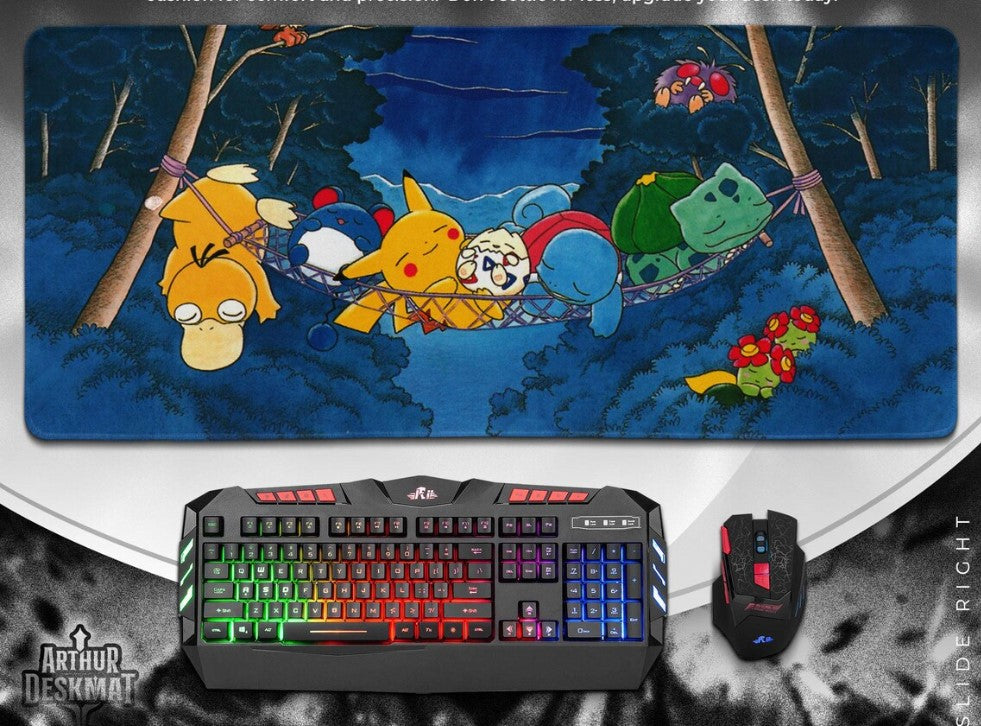 Pokemon Hammock Night Mouse Pad - Pikachu Psyduck Bulbasaur Squirtle Anime Gaming Desk Mat, Kawaii Desk Decor Gift,Choose Size
