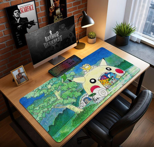 Pokemon Rainy Day Mouse Pad - Pikachu Squirtle Bulbasaur Psyduck Gaming Desk Mat, Kawaii Anime Desk Decor Gift,Choose Size