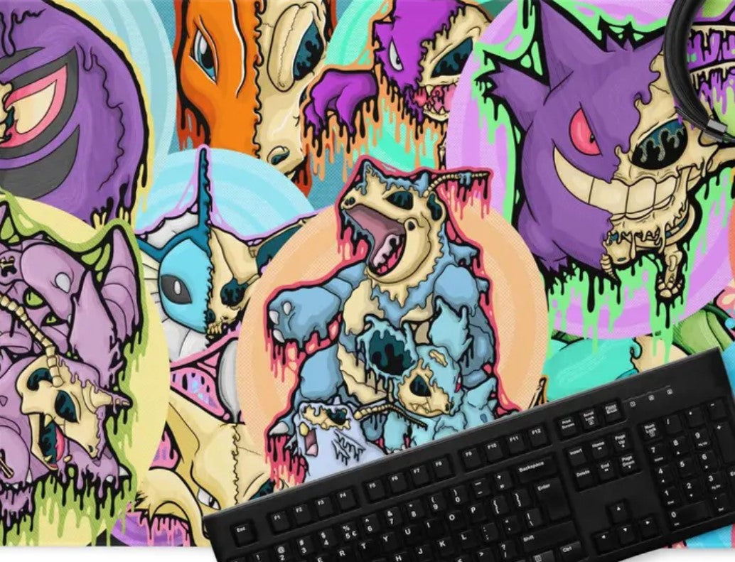 Drippy Anime Skulls Gaming Mousepad Large Gothic Anime Desk Mat Non-Slip Gamer Pad by illymakes,Choose Size