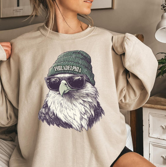 Vintage Philadelphia Football Crewneck Sweatshirt: Retro Mascot Eagle Hoodie