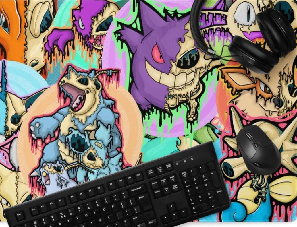 Drippy Anime Skulls Gaming Mousepad Large Gothic Anime Desk Mat Non-Slip Gamer Pad by illymakes,Choose Size