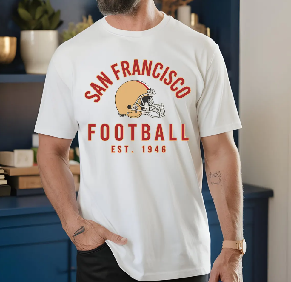 San Francisco 49ers T-Shirt, San Francisco Football Helmet Tee, Vintage Sports Fan Gift, Classic Team Apparel