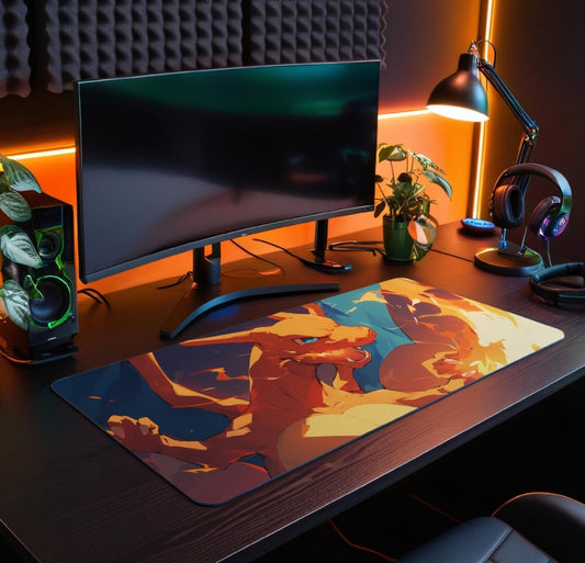 Gaming Desk Mats, Gamer Mouse Pad, Computer Gaming Accessories, Desk Decor, Gaming Setup Gift, Japanese, Fire Pokemon,,Choose Size