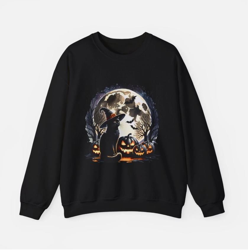 Halloween Full Moon Black Cat Spooky Cozy Unisex Sweatshirt