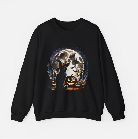 Halloween Full Moon Black Cat Spooky Cozy Unisex Sweatshirt