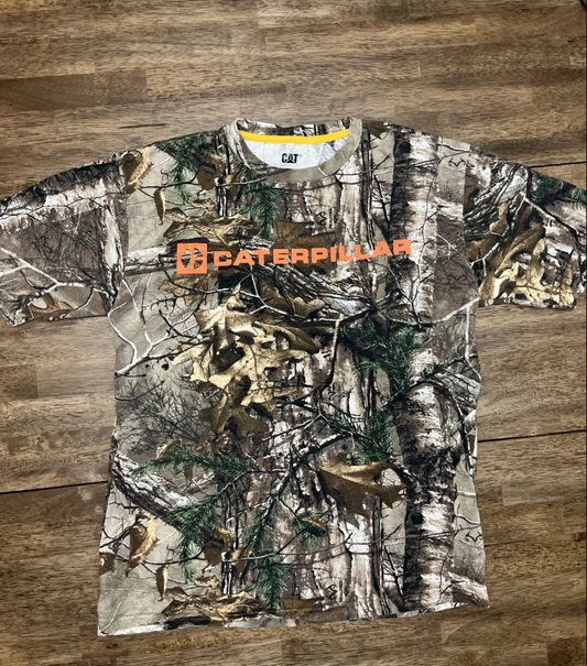 Caterpillar Men's Wooded Camo T Shirt Medium CAT Camouflage Tee EUC