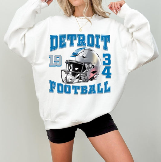 Detroit Football T-Shirt, Detroit Sweatshirt, Comfort Colors, Lions Football Gift, 1934, Detroit Pride, Football Helmet Tee, Fan Apparel