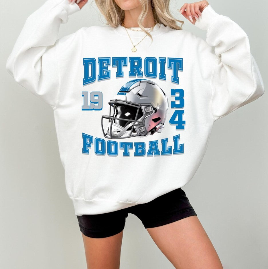 Detroit Football T-Shirt, Detroit Sweatshirt, Comfort Colors, Lions Football Gift, 1934, Detroit Pride, Football Helmet Tee, Fan Apparel