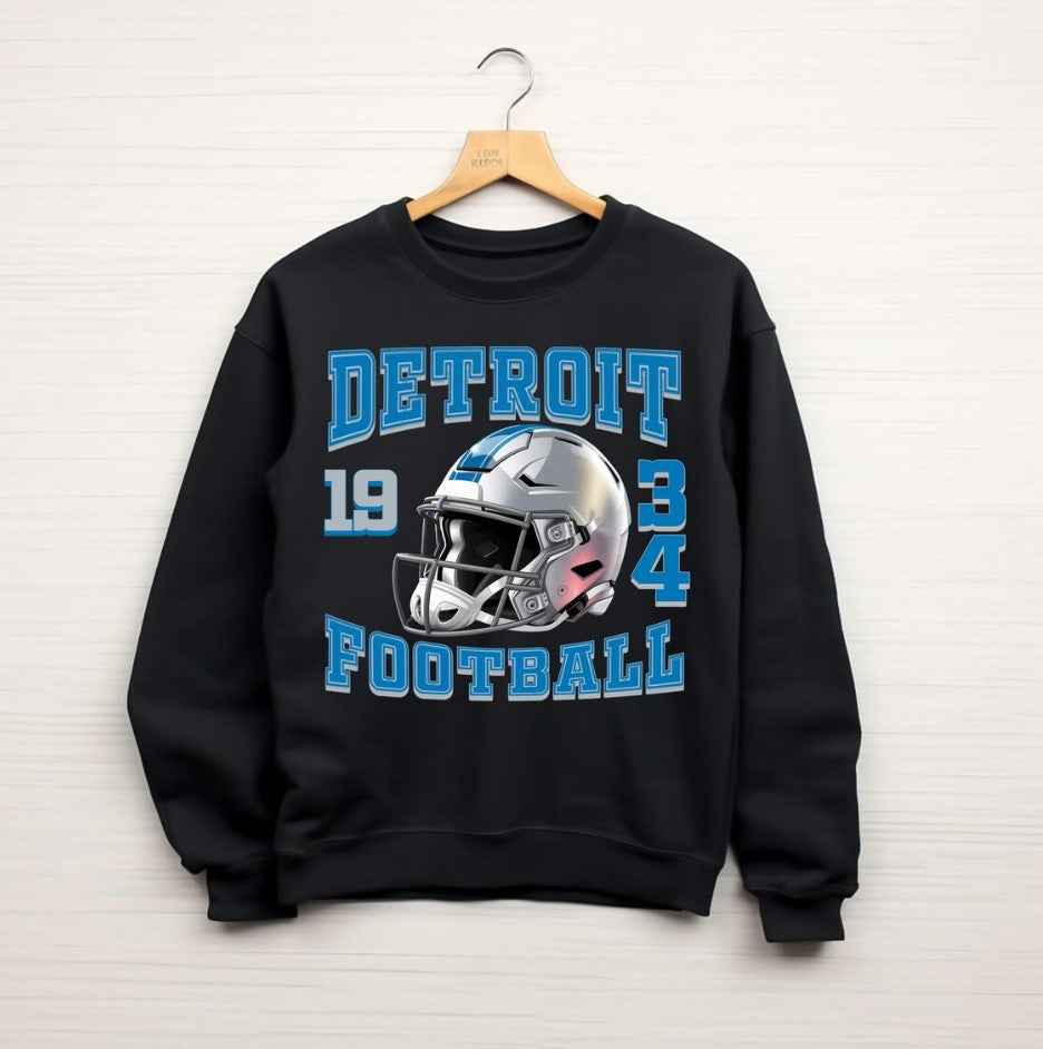 Detroit Football T-Shirt, Detroit Sweatshirt, Comfort Colors, Lions Football Gift, 1934, Detroit Pride, Football Helmet Tee, Fan Apparel