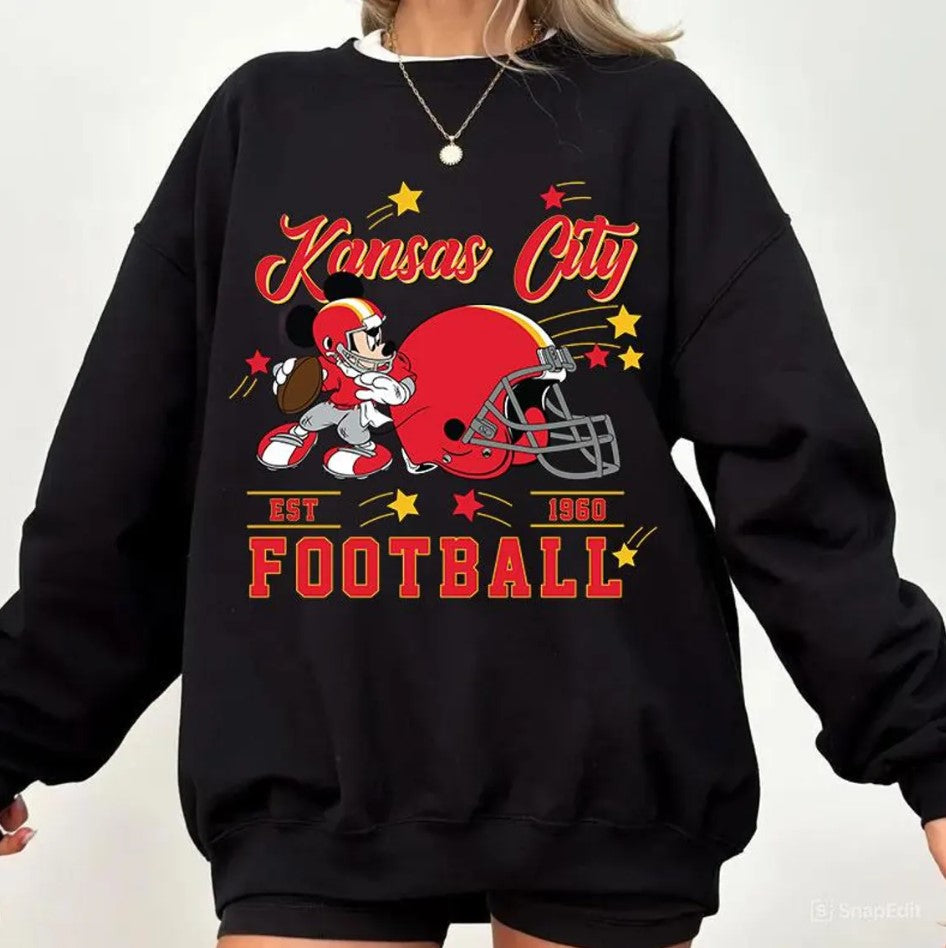 Vintage Kansas City Football Sweatshirt, Retro Cartoon Graphic Pullover, 90s Style Sports Fan Sweater, Unisex Cozyt Crewneck, Football shirt
