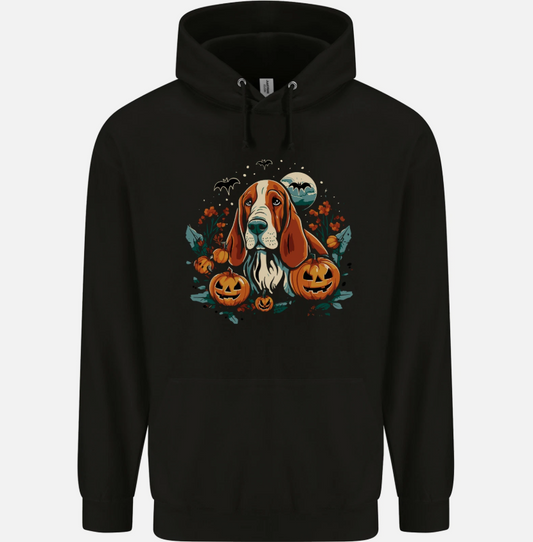 Basset Dog With Pumpkins Halloween Mens Hoodie